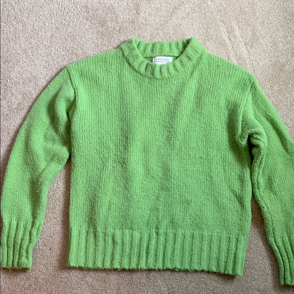 Green Knit Crew Neck Sweater